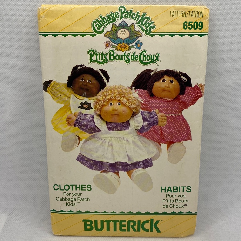 Cabbage Patch Kids Butterick 6509 Doll Clothes Sewing Pattern Vintage